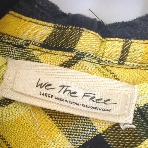 Free People Oversize Yellow and Black Plaid Hooded Flannel Shirt/Jacket Size L - Picture 4 of 12